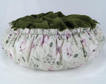 Ferret Bed Ø 50cm | Cotton fabric vintage flowers | Fleece olive green | Ferret pillow | Cloud pillow | Ferret Bedding