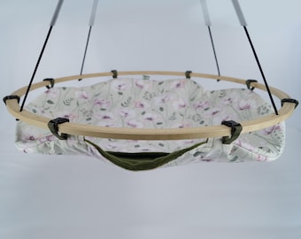 Ferret swing Hidey Cover Ø 60cm | Cotton fabric vintage flowers | Fleece olive green | Swing for ferrets | Ferret swing | Ferret hammock