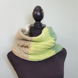 Knit cowl scarf, handknit neck warmer, bright green cowl