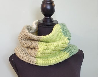 Knit cowl scarf, handknit neck warmer, bright green cowl