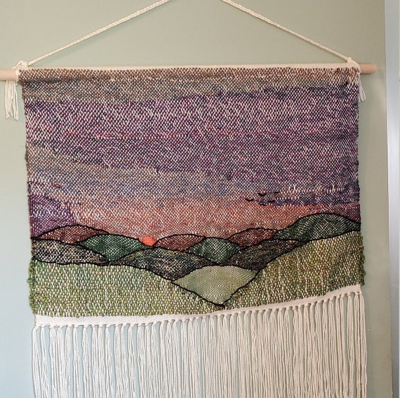 Woven Tapestry Landscape, Large Handwoven Wall Hanging, Textile