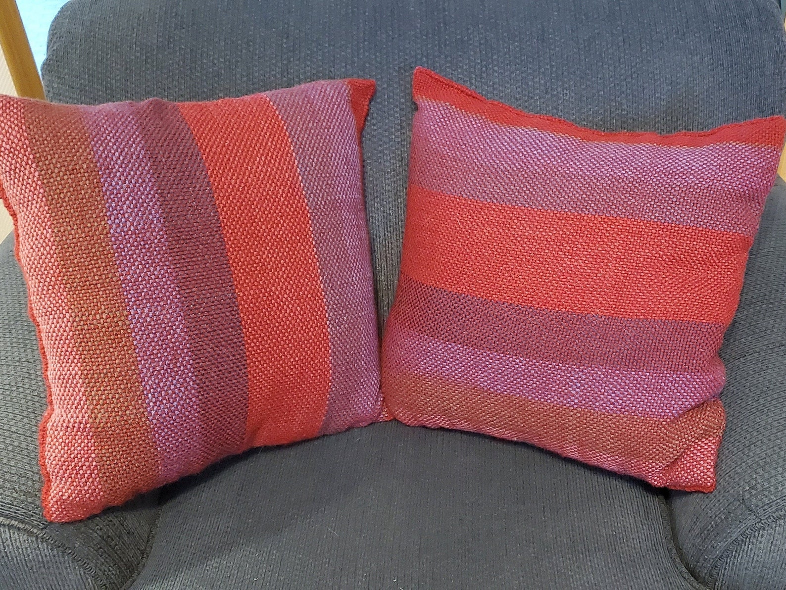 Pair of handwoven pillows red and purple woven throw pillow Etsy