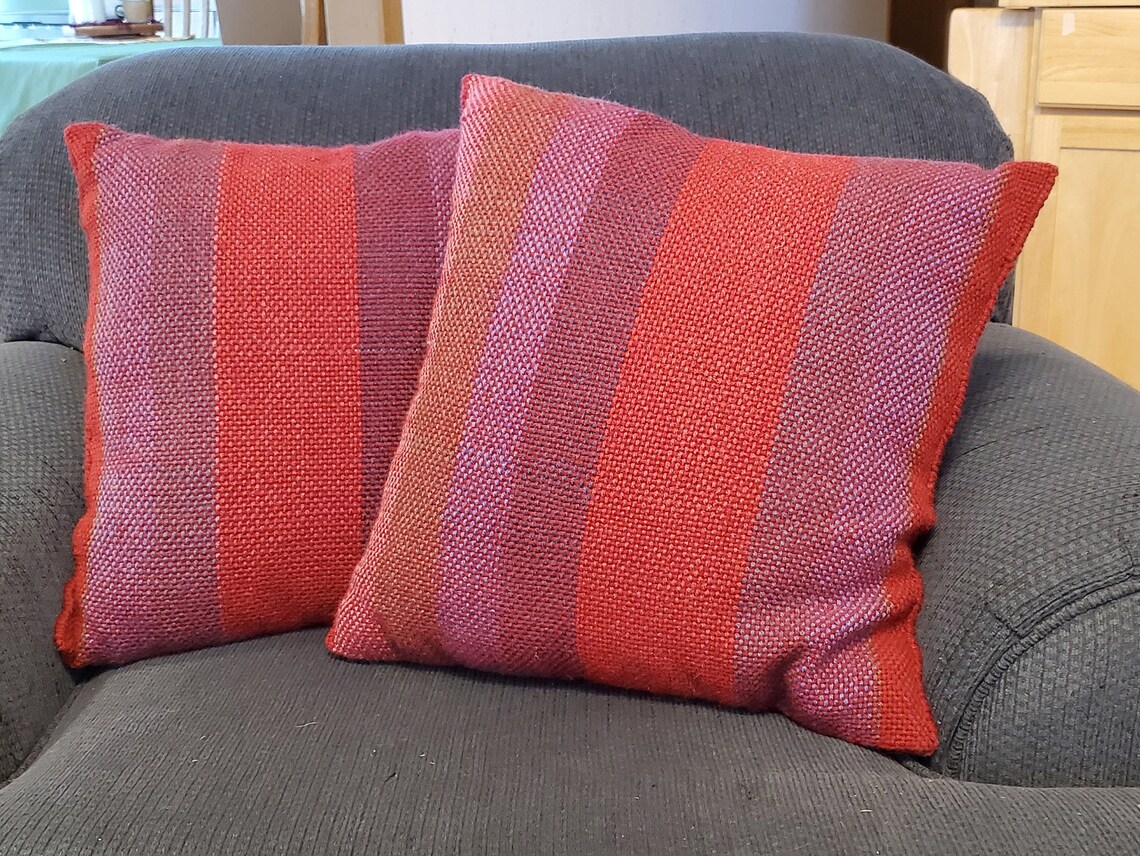 Pair of handwoven pillows red and purple woven throw pillow Etsy