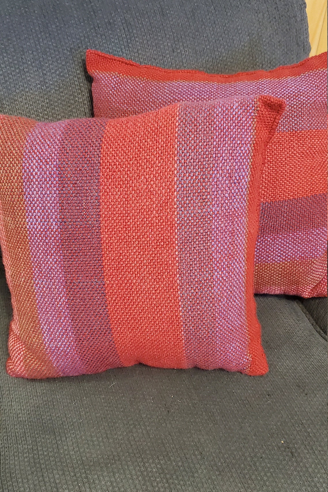 Pair of handwoven pillows red and purple woven throw pillow Etsy