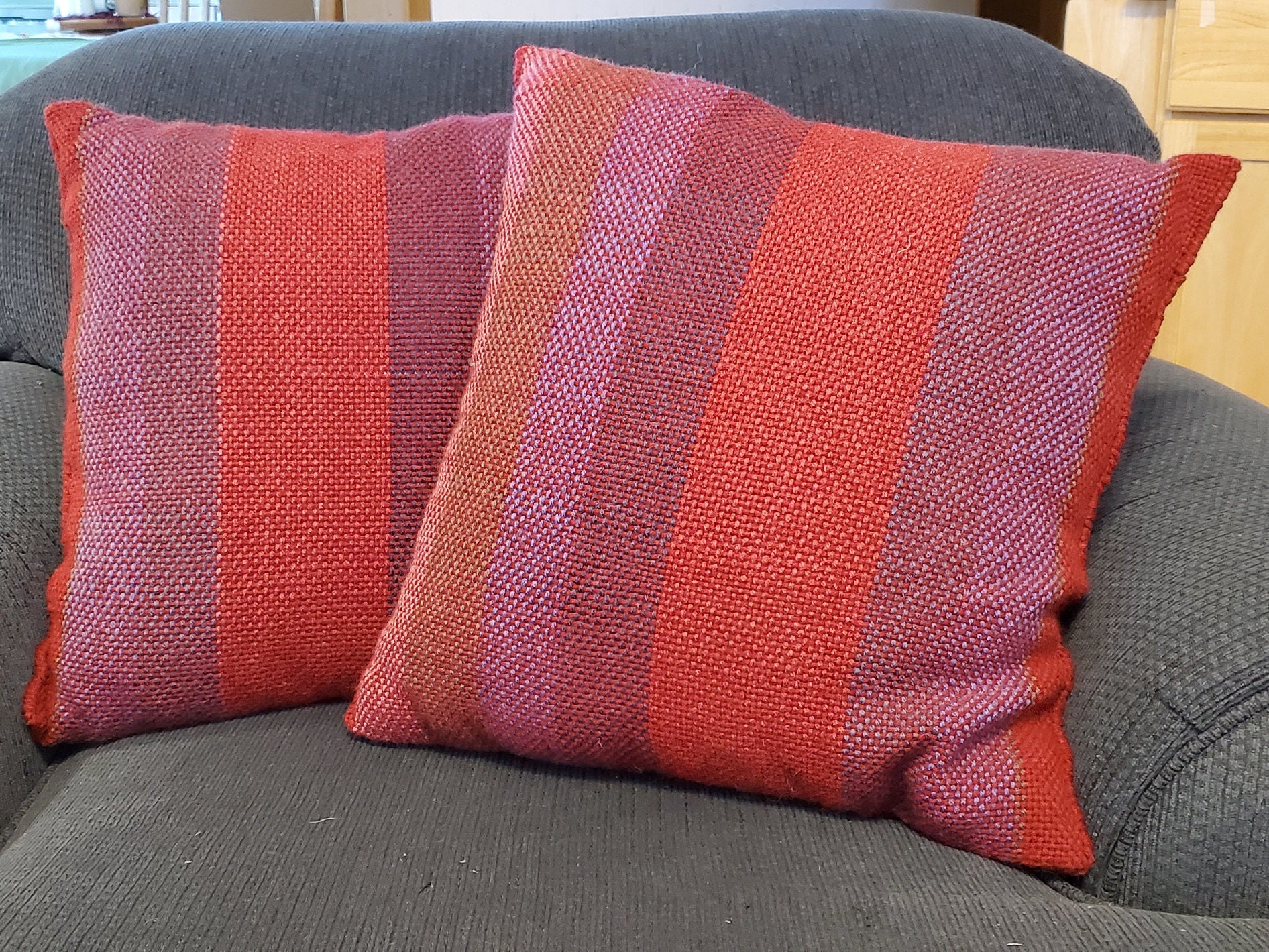 Handwoven Red Pillows Pair Woven Throw Pillow Set 18 18 Etsy Hong Kong
