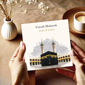Cartão personalizado Umrah Mubarak, cartão de felicitações Umrah, cartão islâmico Mubarak