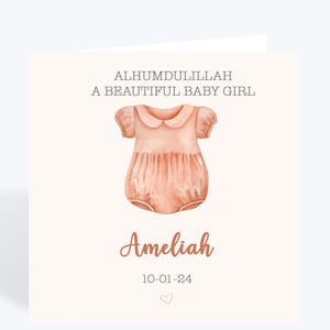 Carte personnalisée musulmane pour nouveau-né, carte islamique pour nouveau-né fille, cadeau de naissance