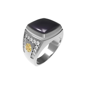 STL 3D model of Men&#39;s Diamond Signet Ring,Jewelry CAD file for 3D printing,3D Jewelry file, Stl File 3D Printing,3D Model Stl,Digital File