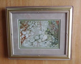 ORIGINAL acrylic pour fluid art - 8 X 10 matted & framed