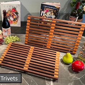 Handcrafted Walnut & Cherry Wood Trivet: Modern Table Centerpiece or Cooling Rack (2 Sizes)