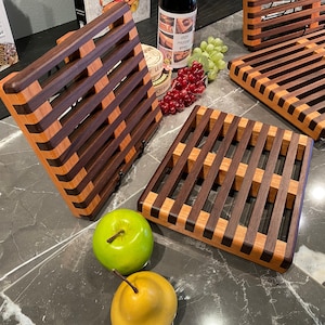 NEW DESIGN>>> Trivet, Walnut & Cherry Wood, Cooling Rack, Hot Pad, Table Centerpiece in 2 sizes - Modern Design with Beautiful Hardwoods