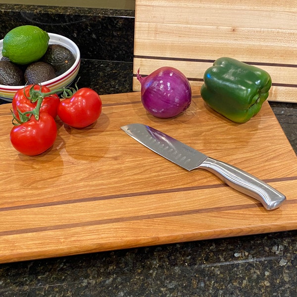 NEW>>> Edge-Grain Cutting Boards, Premium Board in Cherry or Maple with Walnut Accents, 2 Sizes, Modern Design from Beautiful Hardwoods