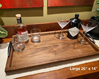 Solid Black Walnut Ottoman Tray with Handles - Serving & Catch All Tray (4 Sizes Available)