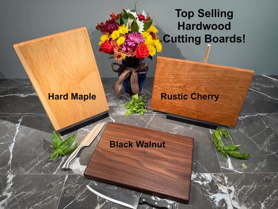 Solid One-Piece Hardwood Cutting Boards; Walnut, Cherry or Maple (Available in Multiple Sizes)