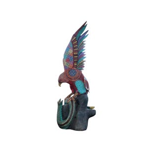 Oaxacan Alebrije Eagle vs Snake Wood Carving | Hand Carved Painted Mexican Folk Art Sculpture | Acrylic Painted Animal Figurine