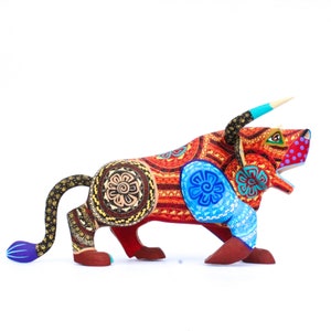Handmade Wood Alebrije Bull, Oaxacan Folk Art Sculpture