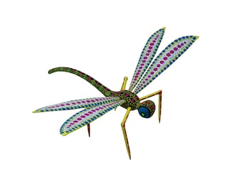 Hand geschnitzte Kopal Holz Libelle Alebrije - Oaxaca Volkskunst Skulptur, Handgemaltes mexikanisches Dekor