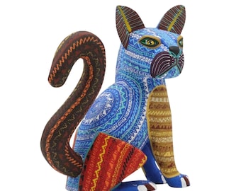 猫の像 メキシコの民芸品 アレブリヘ彫刻 木製 メキシコの装飾置物