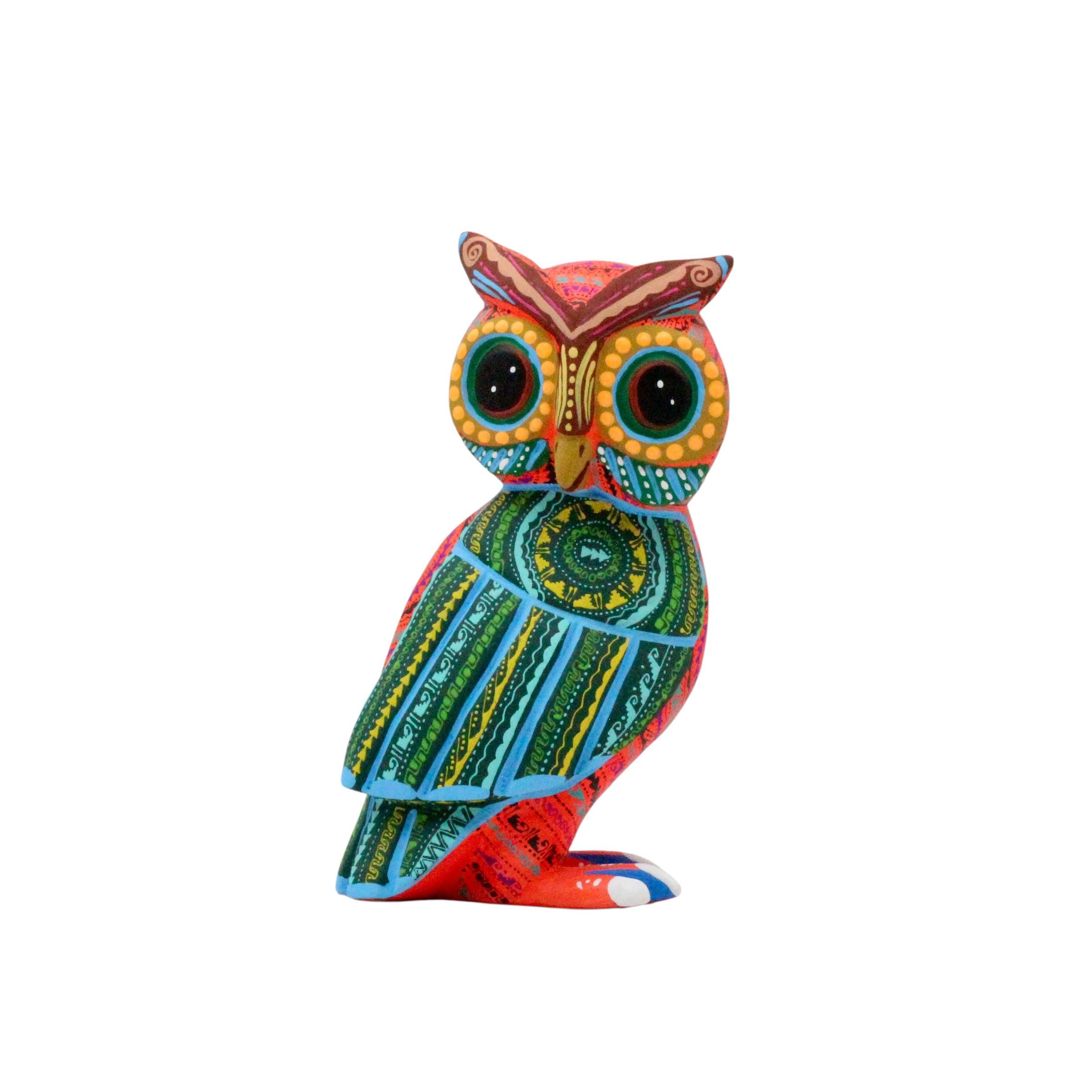 Hand Carved Wooden Owl Sculpture – Hand Painted Oaxaca Alebrije Folk Art