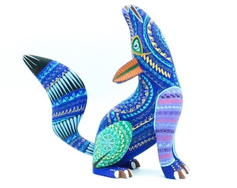 Oaxacan Alebrije Coyote – Hand Carved Copal Wood Sculpture, Mexican Folk Art Home Decor