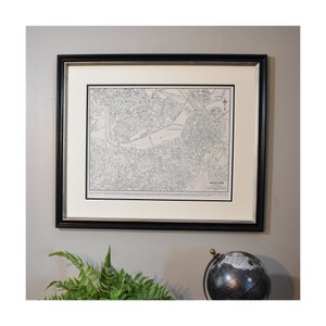 Carte de la ville de Boston encadrée, carte vintage de Boston, MA, carte originale de 1945 - carte authentique - décor mural vintage