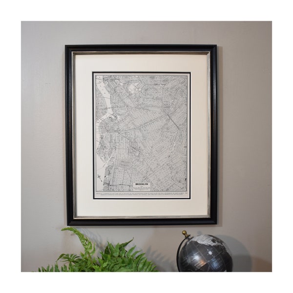 Framed New York City Map, Vintage Brooklyn, NY Map, Original 1940s- Authentic Map- Valentine's Day Gift