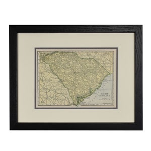 South Carolina Map, Original Vintage Framed South Carolina Map, Men’s Gift , Authentic 1920s Map