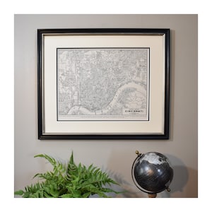 Carte de la ville de Cincinnati encadrée, carte vintage de Cincinnati, Ohio, des années 1940 - Carte authentique - Cadeau de Noël personnalisé - Cadeau de papa