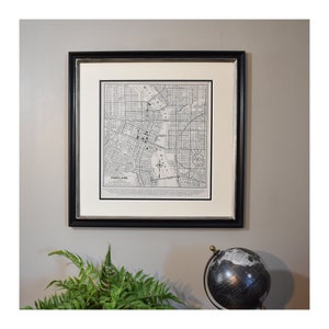 Carte de la ville de Portland encadrée, carte vintage de Portland, Oregon, des années 1940 - Carte authentique - décor mural vintage