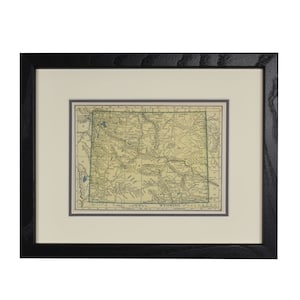 Wyoming Map, Original Vintage Framed Wyoming Map, Home Office Decor, Men's Valentine's Gift-Authentic 1920s Map