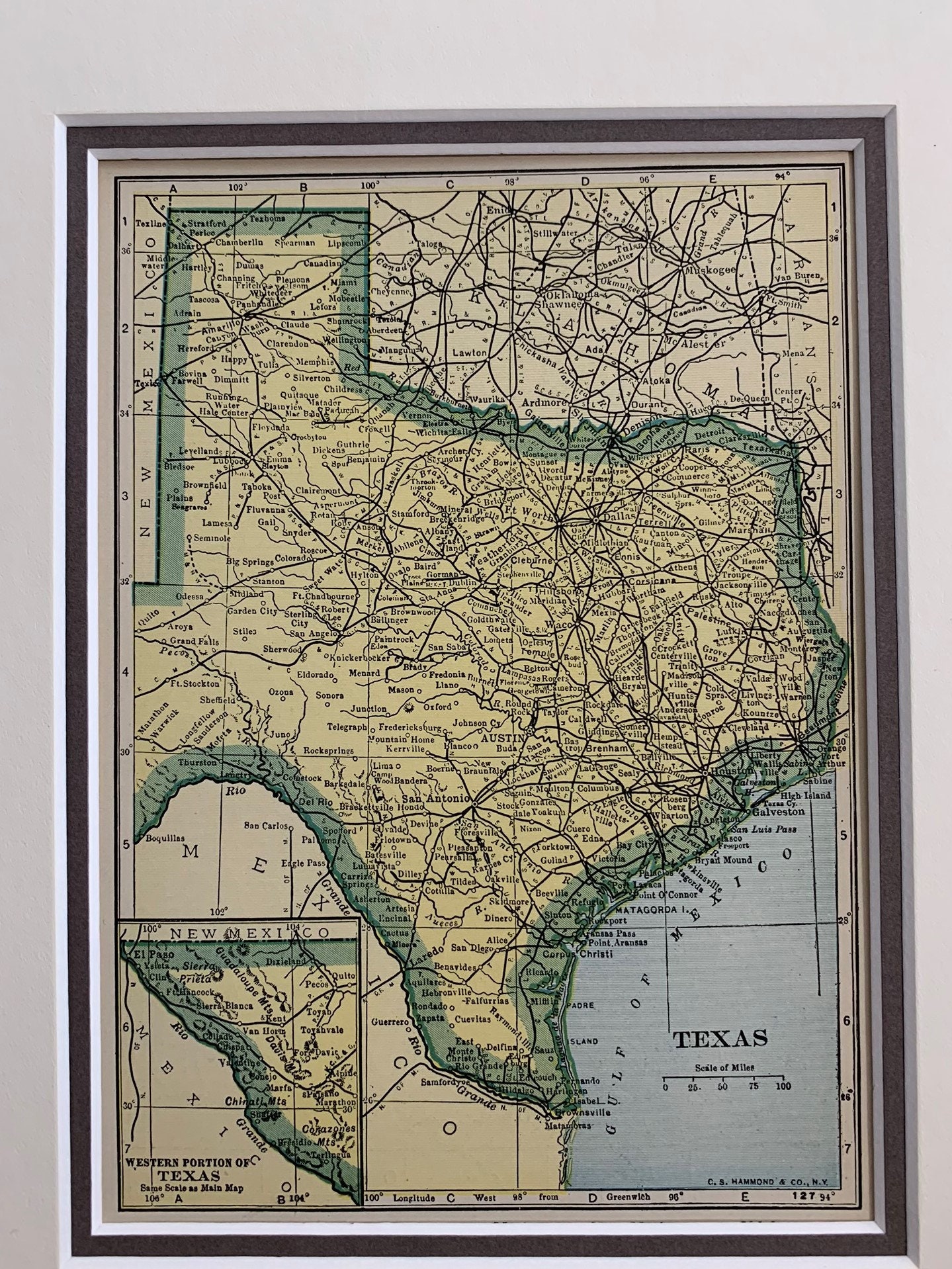 Vintage Texas Map Texas Map Original Framed Rustic Wall Etsy