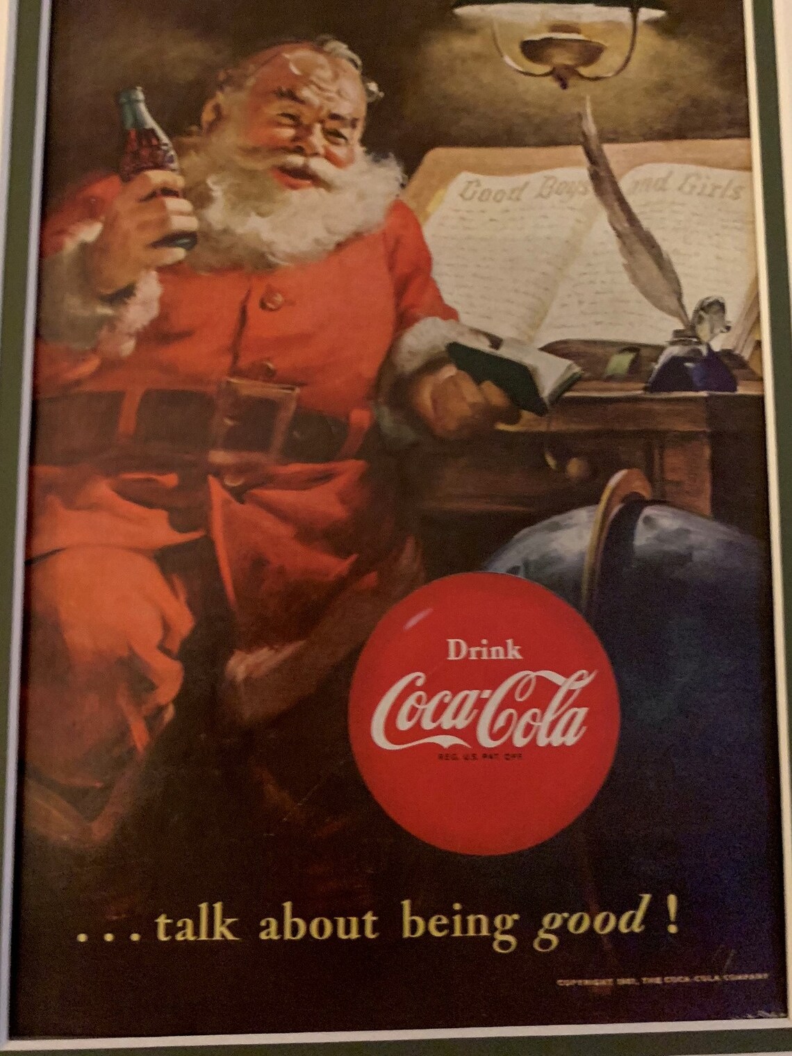 Vintage Santa, Original 1951 Coke Ad Print, Rustic Framed, Christmas ...