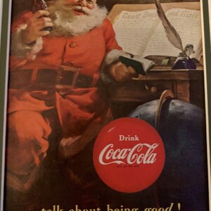 Vintage Santa, Original 1951 Coke Ad Print, Rustic Framed, Christmas ...