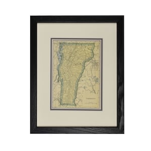 Carte du Vermont, carte du Vermont originale, art mural encadré des années 1920, décoration murale rustique