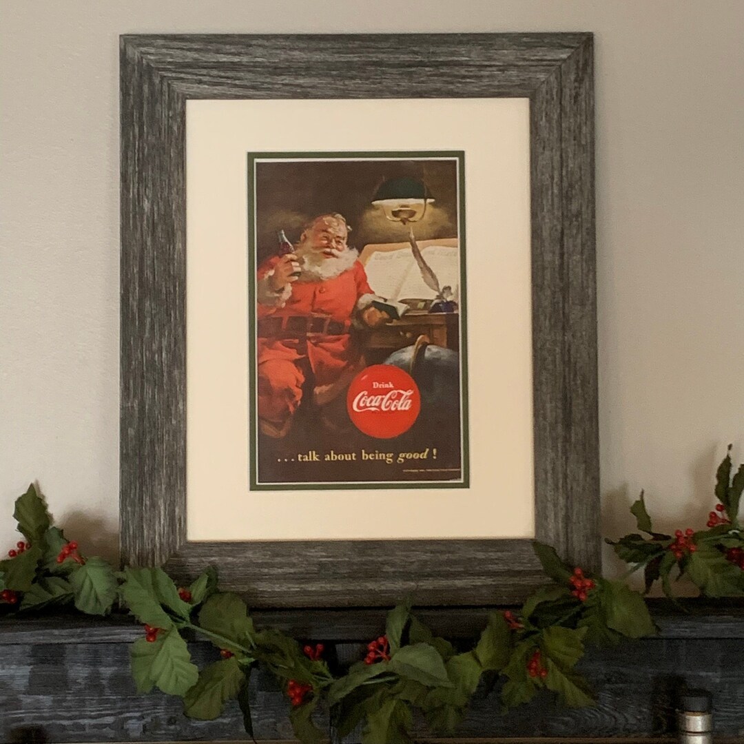 Vintage Santa, Original 1951 Coke Ad Print, Rustic Framed, Christmas ...