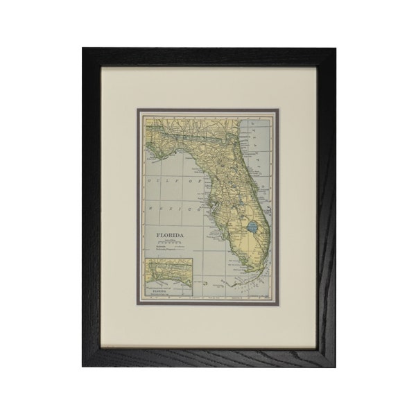 Vintage Florida Map,Original Florida Framed Map, 1920s, Valentine’s Day Man Gift- Authentic Map