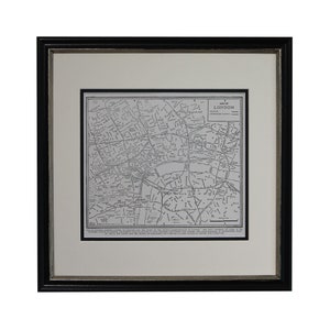 Carte encadrée de la ville de Londres, carte vintage de Londres, Angleterre, carte originale des années 40 - décoration murale vintage
