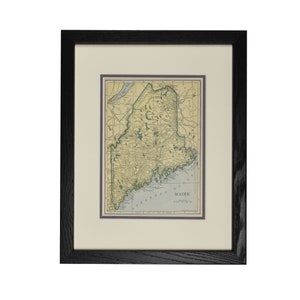 carte vintage du Maine, carte originale encadrée du Maine, 1927, décor mural vintage, -Carte authentique