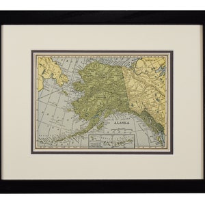 Carte de l’Alaska, Carte vintage originale encadrée de l’Alaska, Décor mural rustique, années 1920, Vieille carte de l’Alaska
