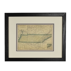 Carte du Tennesee, Carte originale du Tennesee encadrée, Carte TN personnalisée, Cadeau de Saint-Valentin - Carte authentique des années 1920