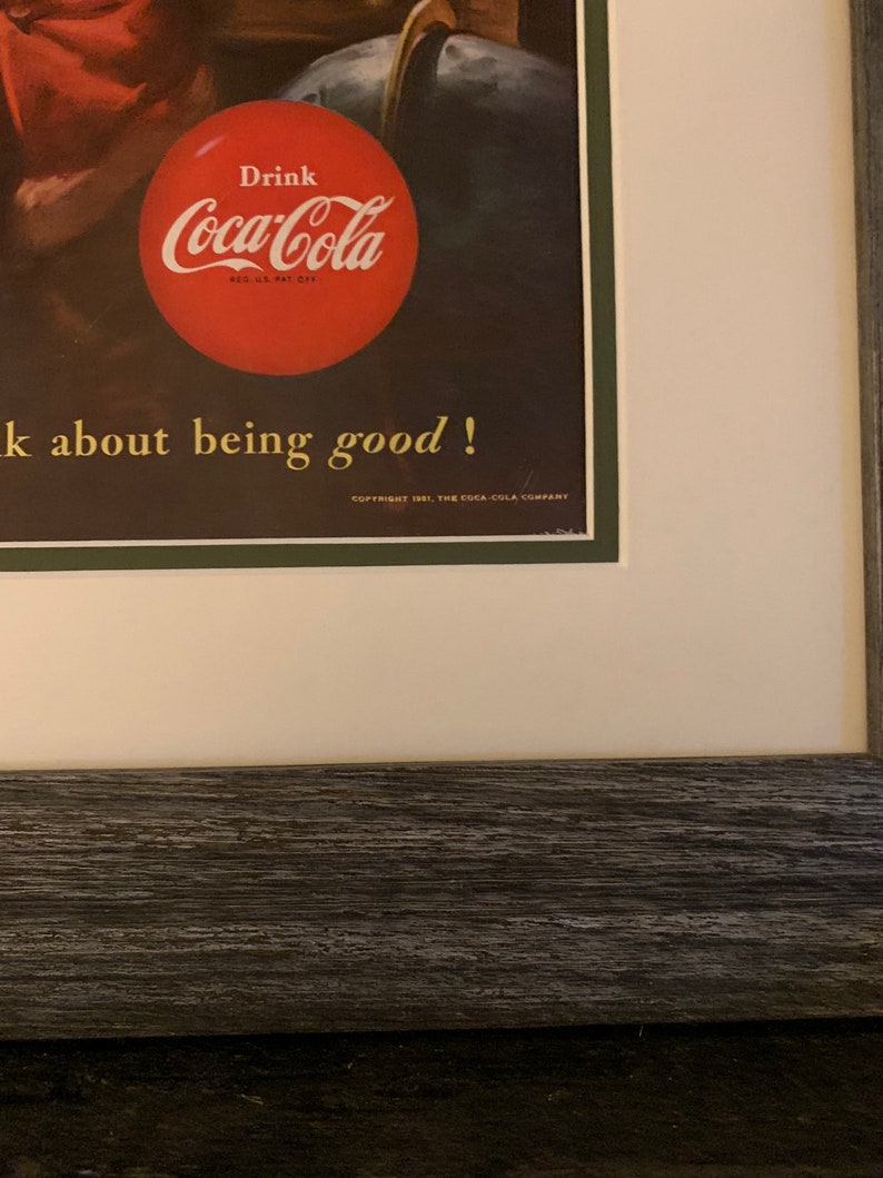 Vintage Santa, Original 1951 Coke Ad Print, Rustic Framed, Christmas ...
