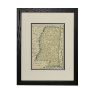 carte vintage, carte du vieux Mississippi, carte encadrée, décor mural rustique, carte réelle des années 1920 - carte authentique