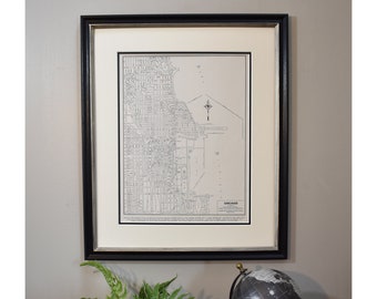 Framed Chicago City Map, Vintage Chicago, Illinois Map, Original 1940s- Authentic Map-Vintage Wall Decor