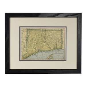 Connecticut Map, Original Vintage Framed Connecticut Map, CT Custom Map, Men’s Gift , Authentic 1920s Map