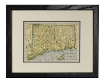 Connecticut Map, Original Vintage Framed Connecticut Map, CT Custom Map, Men’s Gift , Authentic 1920s Map