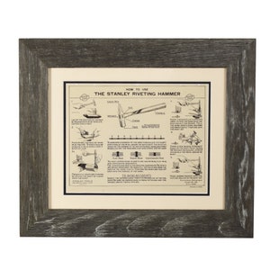 Vintage Stanley Tool Print, Framed Riveting Hammer Print,Original 1935, Rustic Wall Decor