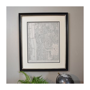 Carte encadrée de la ville de New York, carte vintage de l’Upper Manhattan, des années 1940 - Carte authentique - Cadeau de Noël pour hommes