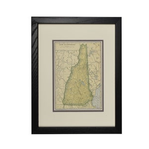 carte vintage du New Hampshire, carte originale encadrée NH, années 1920, cadeau de fête des pères, carte authentique