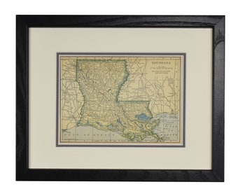 Louisiana Map, Original Vintage Framed Louisiana Map, Office Decor, 1920s Authentic Map