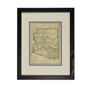 Carte de l’Arizona, Carte encadrée originale de l’Arizona vintage, années 1920, carte vintage, décor mural rustique